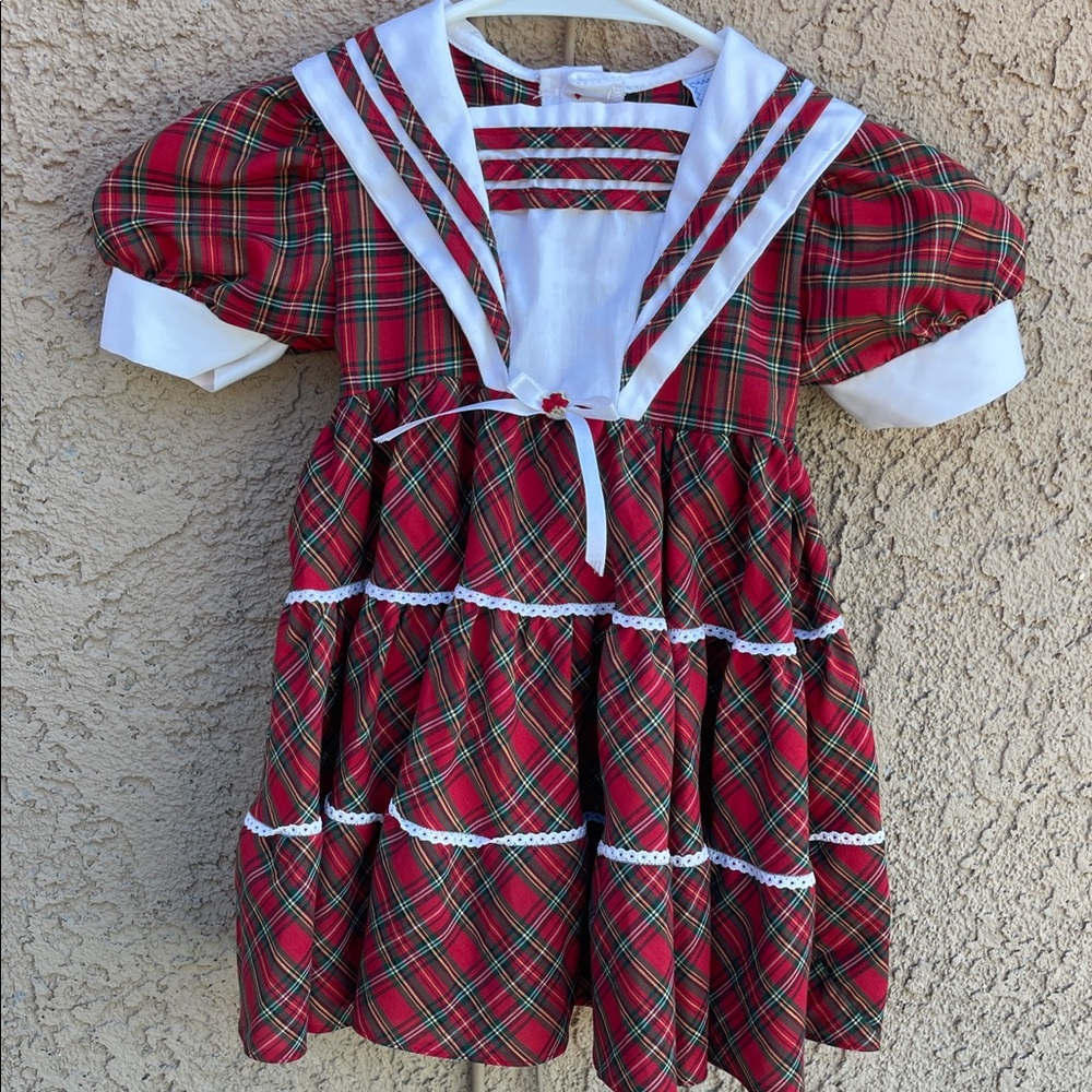 Vintage Jill Lynn Plaid Red and White Girls Holiday Dress Christmas 2/3T Santa